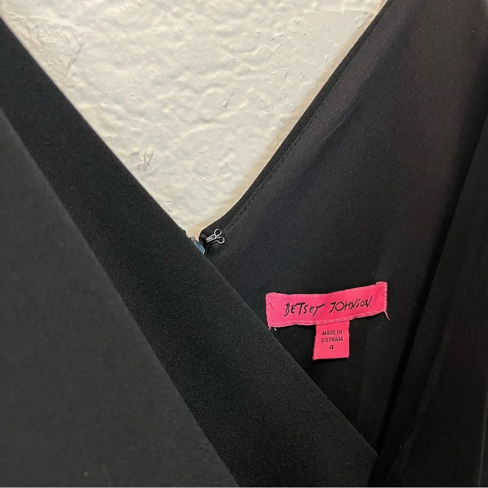 Betsey Johnson Black Faux Wrap Dress Midi 4 - Picture 5 of 7